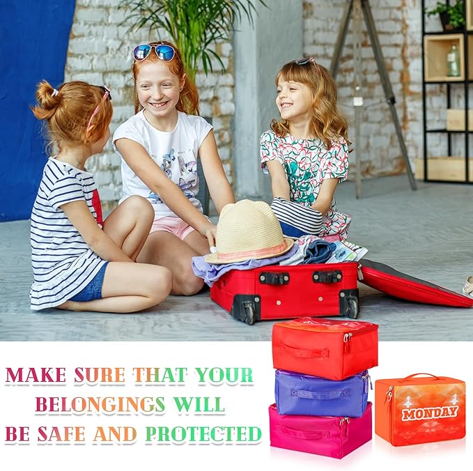 Paterr 14 Pcs Packing Cubes for Travel Kids Days of Week Compression Packing Cubes Colorful Luggage Organizers Suitcase Camp(9 x 7 x 3 Inch)