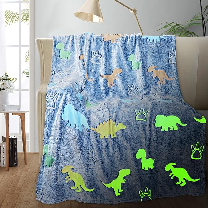 TEHALK Dinosaur Glow in The Dark Blanket for Kids, Toddler Blanket for Boys, Dinosaur Gifts for Boys/Kids, Soft Fleece Blanket Throw, Birthday Gifts 40"x60"