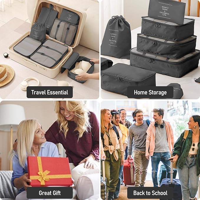 Packing Cubes for Travel -10 Set Luggage Organizer Bags for Family, Mesh Breathable Packing Cubes for Suitcases Durable Travel Essentials Bags Set