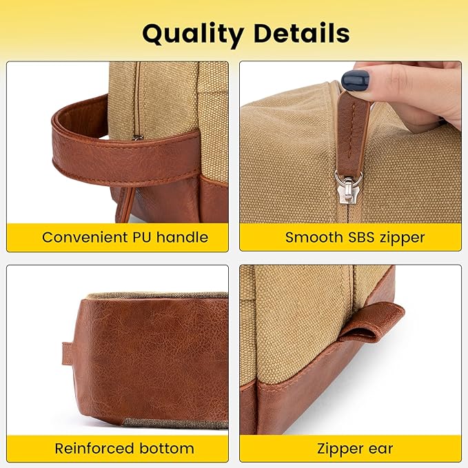 Vorspack Travel Toiletry Bag - Hanging Toiletry Bag for Men Water Resistant Canvas Shaving Bag with Large Capacity for Travel - Brown (Pack of 2)