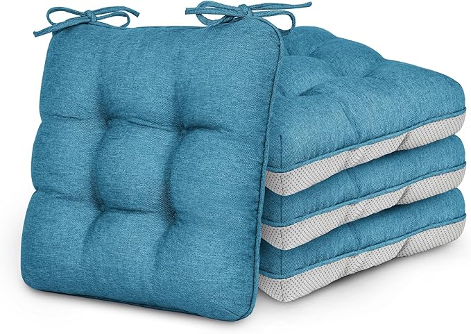 Love's cabin Memory Foam Chair Cushions Set of 4, 15.5"x15.5"x3.5" Indoor & Outdoor Seat Pads for Dining, Kitchen, Office, Patio Chairs - Blue
