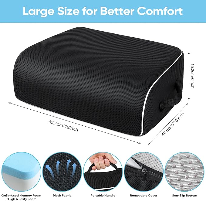 Thick Chair Cushions, Office Booster Seat Cushion to Tailbone Pain Relief, Non Slip Memory Thick Foam Cushion with Carry Handle
