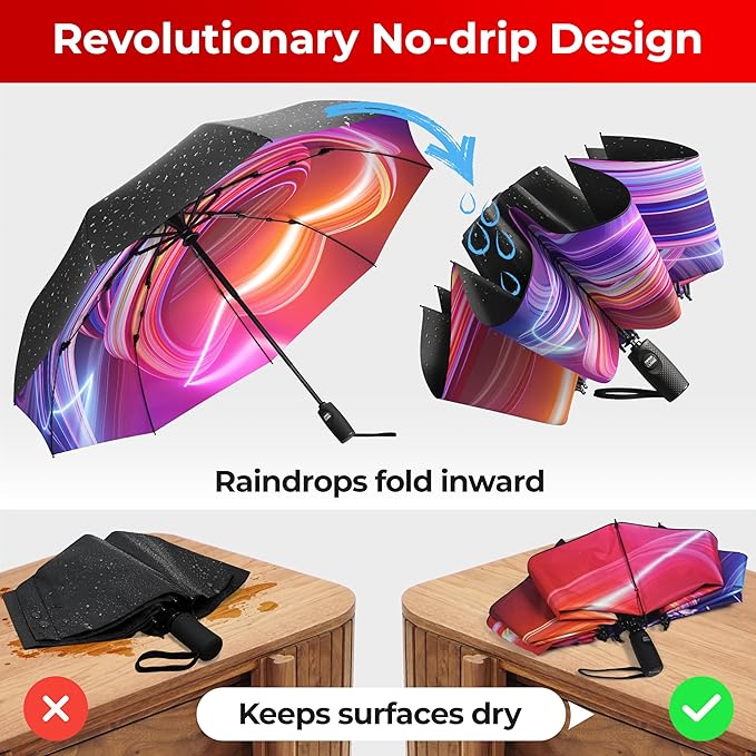 TUMELLA Inverted Windproof Umbrella, Large, Strong, Light, Portable, Automatic Reverse Folding Rain Umbrella, Durable Premium Grip, Fits Car & Backpack