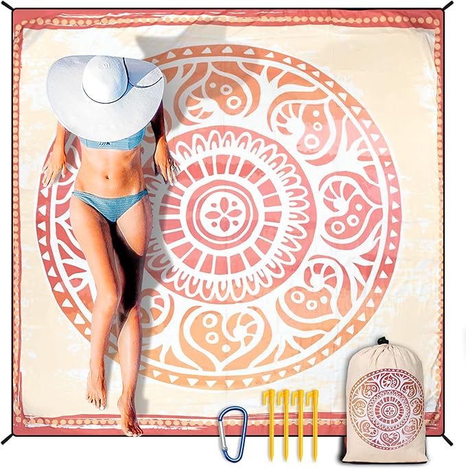 Beach Blanket Waterproof Sandproof Extra Large Beach Mat 79" X 83"/120"x108"for 1-8 Adults Quick Drying Durable Outdoor Picnic Mat for Beach Travel Camping Hiking