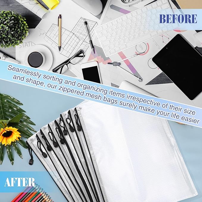 Jetec 32 Pcs Mesh Zipper Bags Toy Storage Bikini Organizer Bag Bolsas Para Guardar Trajes De Bano Waterproof Zipper Reusable Pouch Puzzle Multipurpose for Storage Office(Black,15 x 11 Inch)