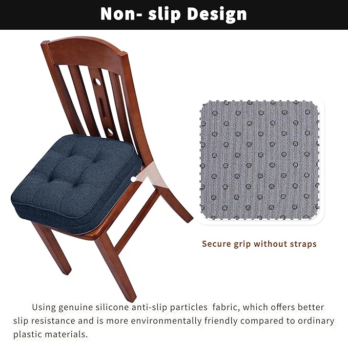 GOFORIT Memory Foam Cushion，Square Seat Cushions for Dining Chairs,Non-Slip Chair Pads with Removable Cover, 16'' x 16'', Dark Blue