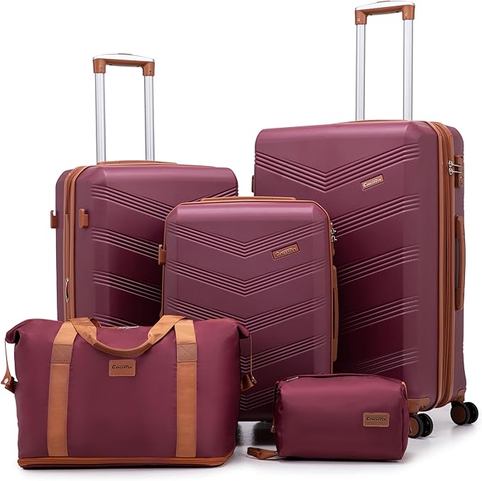 Expandable Luggage Sets 5 Piece, Hard Case Suitcase Set with Spinner Wheels,22x14x9 Airline Approved Carry on,Lightweight Durable Suitcase with TSA Lock (Red)