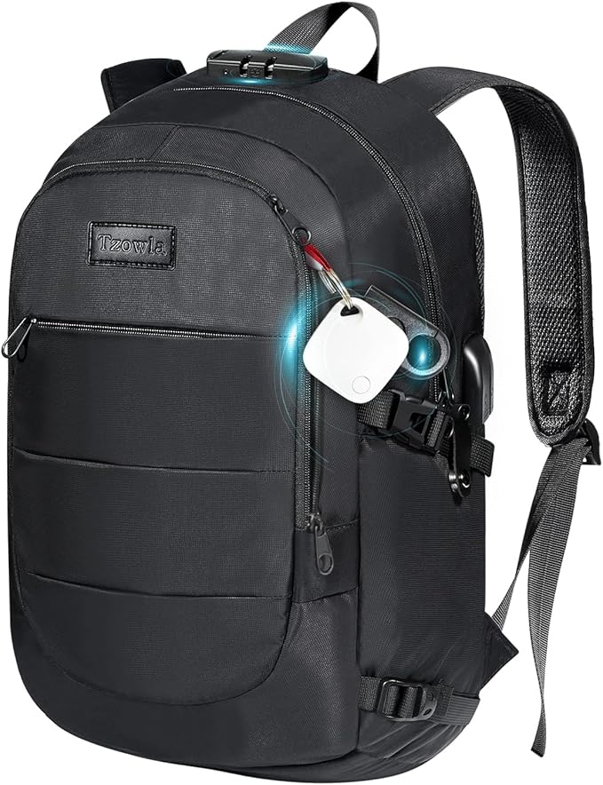 Tzowla 35 Liter Anti Theft Backpack with Tracker Tag,Giant Tumbler Holder Pocket and Lock,15.6 Inch Laptop Backpack