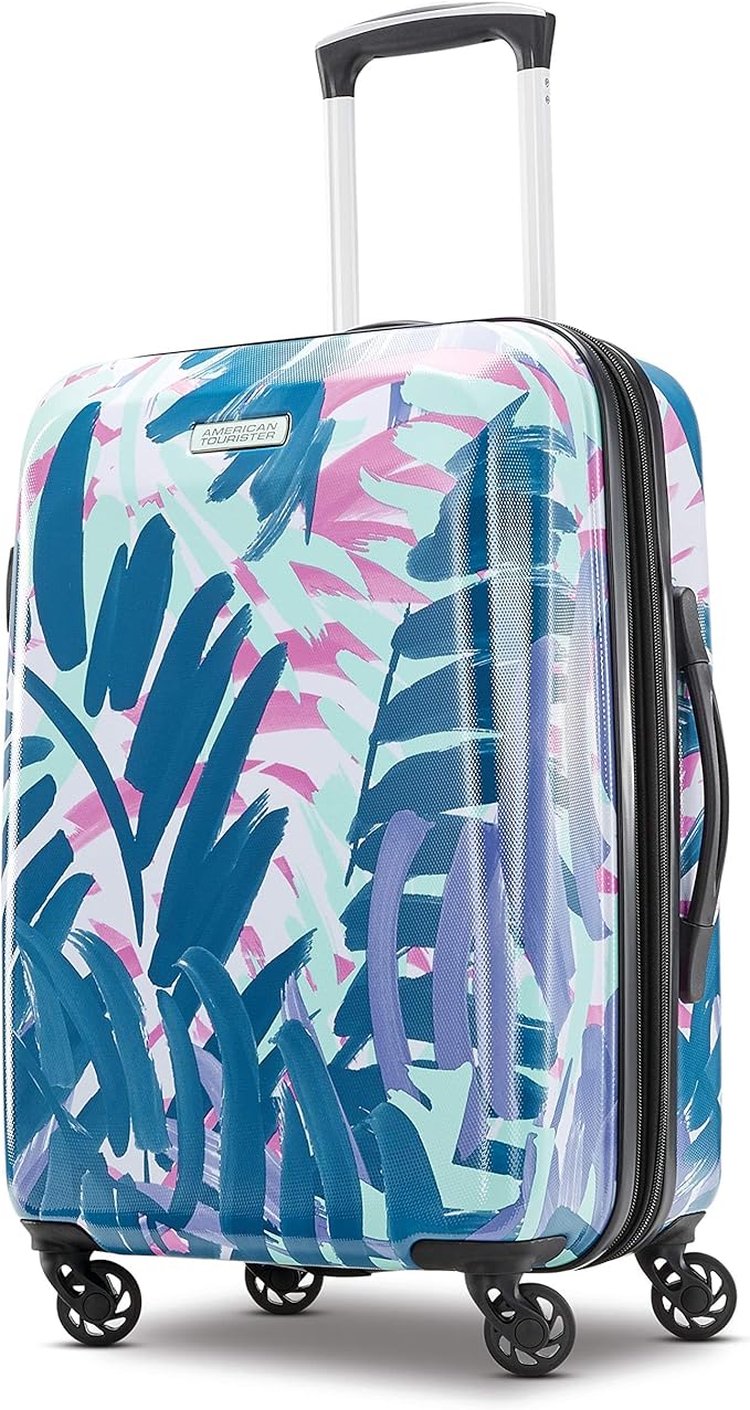 American Tourister Moonlight Hardside Expandable Luggage with Spinner Wheels, Palm Trees, Checked-Large 28-Inch