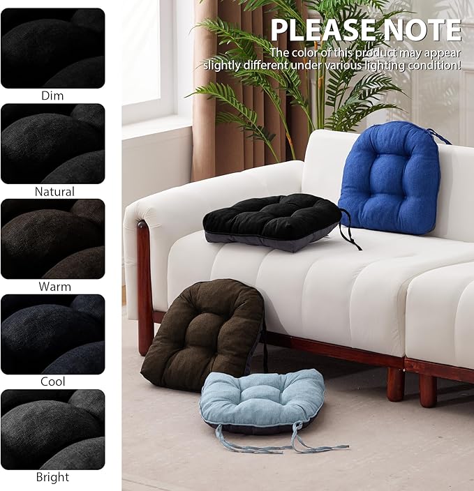Chair Cushions for Dining Chairs, Seat Cushions for Kitchen Chairs, Indoor Seat Cushions with Ties, Tufted Foam Chair Pads, Non Slip Chair Cushions Set of 6, 15.5" x 15.5" x 4", Black