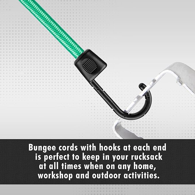 Cartman 8mm 16Pack Bungee Cords, 10pcs 32"& 6pcs 24" with Coated Steel Hook