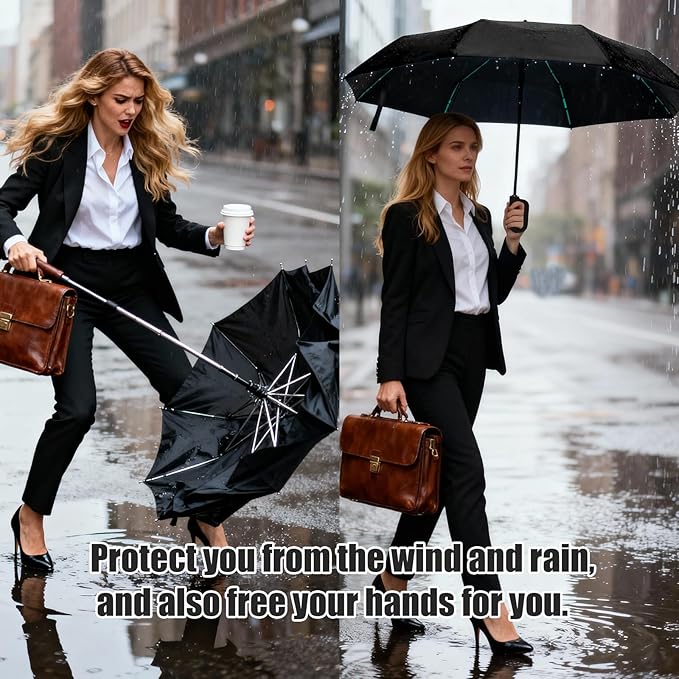 Compact Automatic Folding Travel Umbrella-Windproof Rainproof, PF50+ Sun Protection for Hiking,Outdoor,Chool,Golf Course & Daily Use,Sturdy Multi-Ribbed Frame