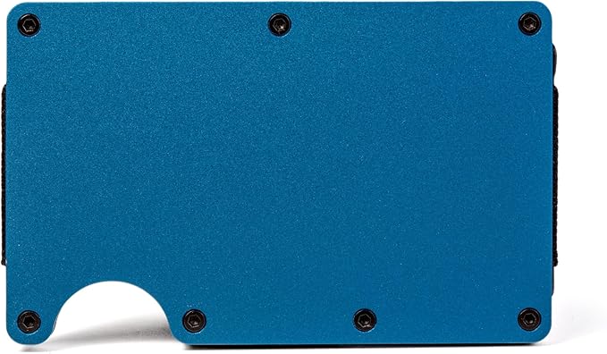 Minimalist Carbon Fiber Wallet for Men, Money Clip Cash Strap Wallet, RFID Blocking Metal Wallet Aluminum Card Holder,Front Pocket Wallet(Matte Blue)