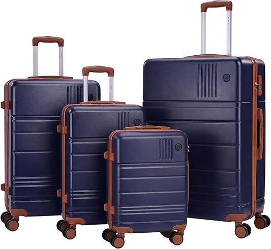 Hoteel Luggage Sets 4 Piece, 4-Year Warranty, Carry-On Luggage with Dual-Spinner Wheels, PC+ABS Hardside Suitcase Set with TSA Lock, Large Checked Travel Suitcases, Dark Blue(16/20/24/28)