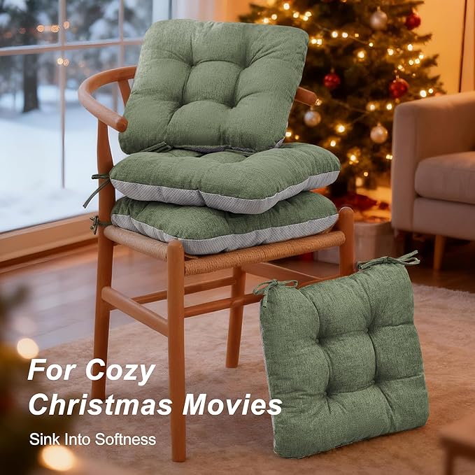 Love's cabin Memory Foam Chair Cushions Set of 4, 15.5"x15.5"x3.5" Indoor & Outdoor Seat Pads for Dining, Kitchen, Office, Patio Chairs - Green