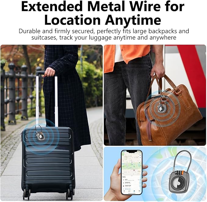 Compatible with Apple AirTag Secure Lock with Wire Cable, 3-Digit Combination Luggage Locks, Alloy Body Ultra Durable Anti-Lost Protective Case for Luggage, Suitcase (Grey*2)