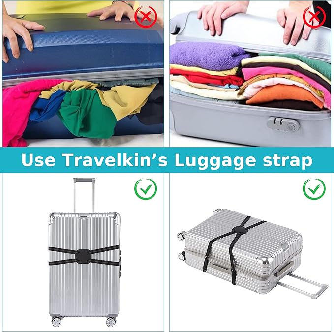 Travelkin Luggage Straps for Suitcases, Luggage Bungee Straps for Attaching Bags, Travel Essentials for Suitcases Add a Bag (Black)