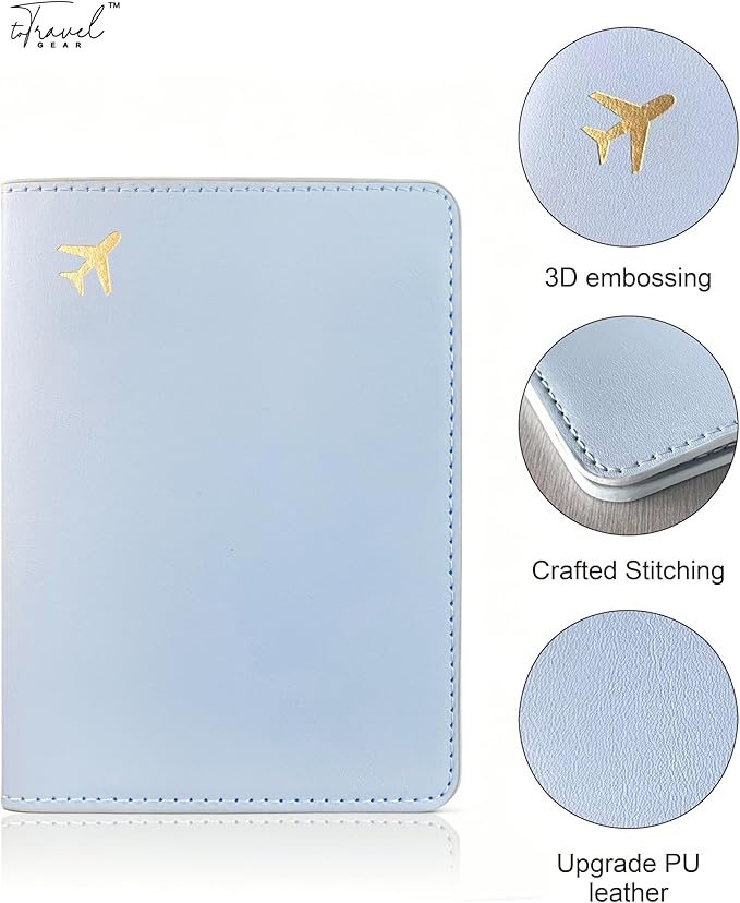 Passport Holder for Travel Essentials,RFID Blocking Passport Cover Case for Travel Accessories,Travel Wallet for Women Men (Light Blue)