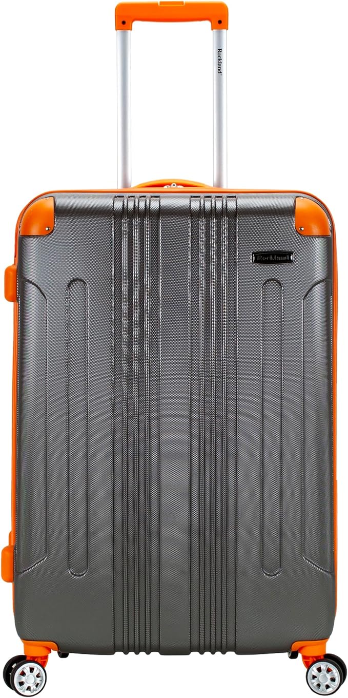 Rockland London Hardside Expandable Spinner Wheel Luggage, Charcoal, Checked-Large 28-Inch