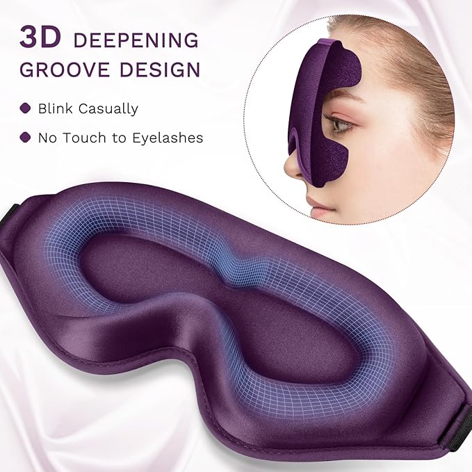 FlyCoco 99% Fully Block Out Light Eye Sleep Mask, 3D Deep Contoured Eyes Cover Zero Pressure, Long Lash Extension Eyes Mask with Adjustable Straps for Sleeping Travel Home Nap Rest Women Men (Purple)