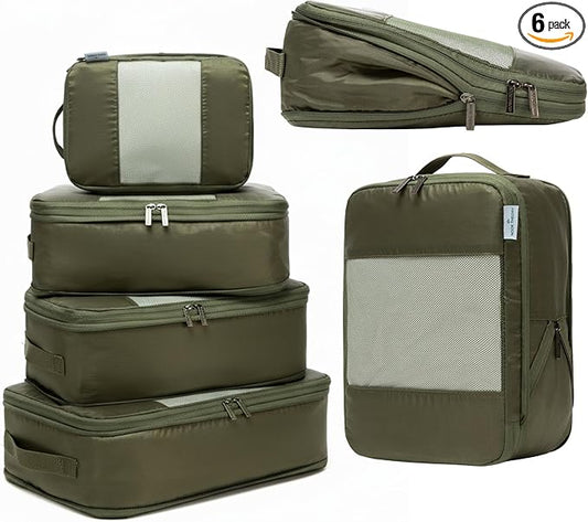 6-Pack Large Compression Packing Cubes for Travel - Lightweight Compression Packing Cube Set, Water-Resistant Luggage Organizer Bags & Suitcase Organizers, Travel Cubes for Carry-On, Checked Luggage
