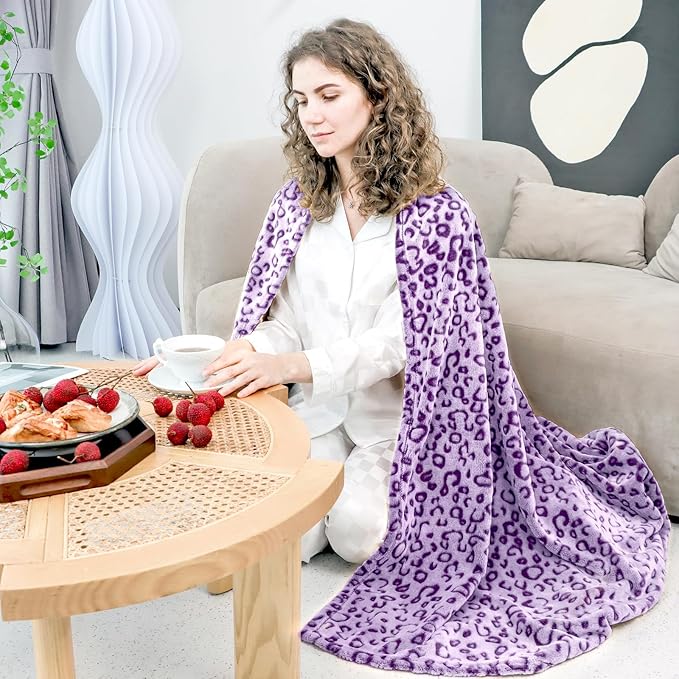 Purple Leopard Print Blanket for Women, Soft Warm Cheetah Queen Size Blanket, Cozy Fleece Throw for Bed Sofa Couch, Home Decor Living Room Bedroom Decor, Mothers Day Birthday Gifts for Mom Grandma