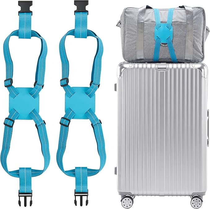 Travelkin Luggage Straps - Bungees for Suitcases, Add a Bag, Travel Bag Bungee Belt for Luggage Carry On (Blue 2 Pack)
