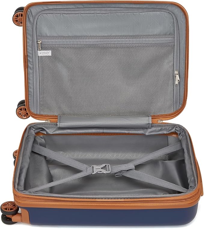 Kono Luggage Set 3 Pieces Expandable PC ABS Durable Suitcase Hardside with Double Spinner Wheels Tsa Lock Navy(20in/24in/28in)