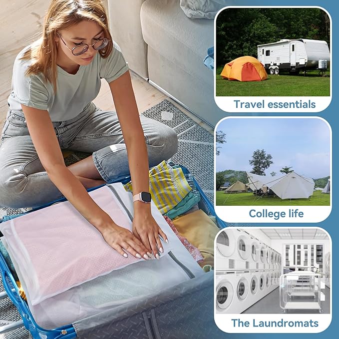 Large Mesh Laundry Bags for Delicates, 4Pcs Laundry Bags Mesh Wash Bags, Delicate Laundry Bag, Travel Clothing Storage Bags for Cruise, Camping, College (2XL,2L)