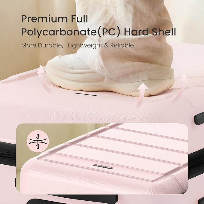SHOWKOO Luggage Sets 3 Piece Expandable 100% PC Durable Hardshell Suitcase with Wheels TSA Lock Lightweight Luggage Pink