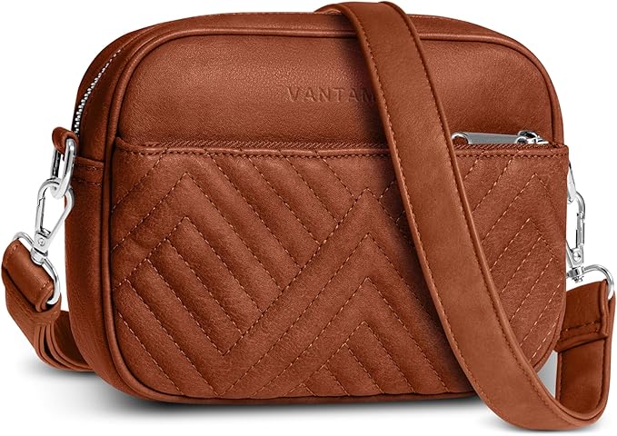 Vantamo Premium Quilted Crossbody Bags for Women with Anti-Pickpocket Clip, Vegan Leather Handbags, Travel Purses for Women