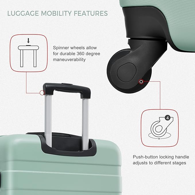 Merax 3 PieceABS Hardshell Luggage Sets Spinner Wheels Suitcase TSA Lock Suit Case, Creamy Green, 20/24/28 Inch