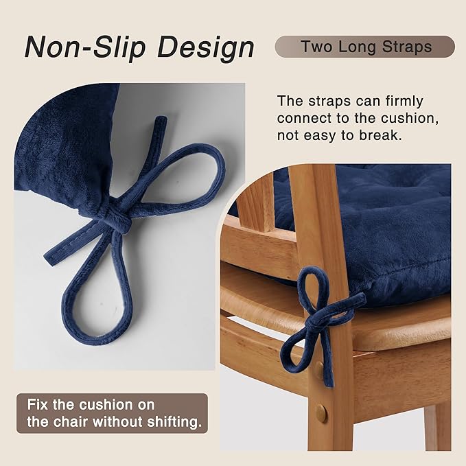 OVOV 4 Pack Chair Cushions for Dining Chairs Soft Seat Cushions for Kitchen Desk Chairs Square Chair Pads with Ties (15.5"x15.5" Navy)