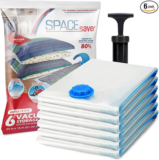 6 Pack Small Vacuum Storage Bags for Comforters, Blankets & Clothes – Vacuum Sealed Compression Bags with Hand Pump – Space Saver Storage Bags for Bedding, Moving, Travel & Organization