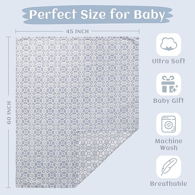 NTBAY 3 Layer Oversized Muslin Cotton Toddler Blanket, 45x60 Inches Jacquard Reversible Nursery Bed Blanket, Super Soft and Thermal Crib Blanket for All Seasons, Baby Gift, 45"x60", Blue Clover