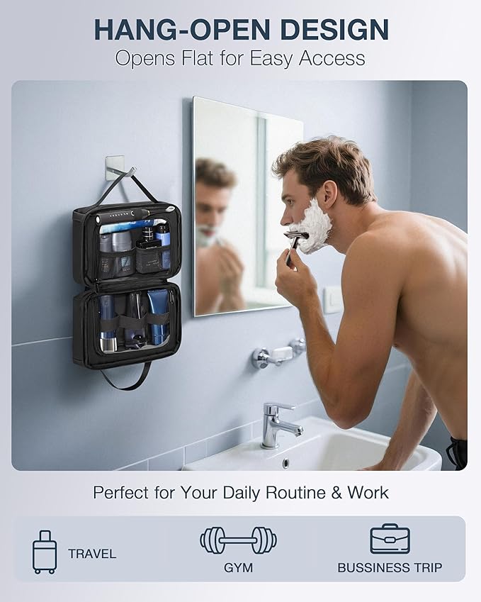 Toiletry Bag with Travel Cube, Mens Water-Resistant Hygiene Bag, Versatile Organizer for Shaving Accessories, Bathroom and Shower Essentials, Black