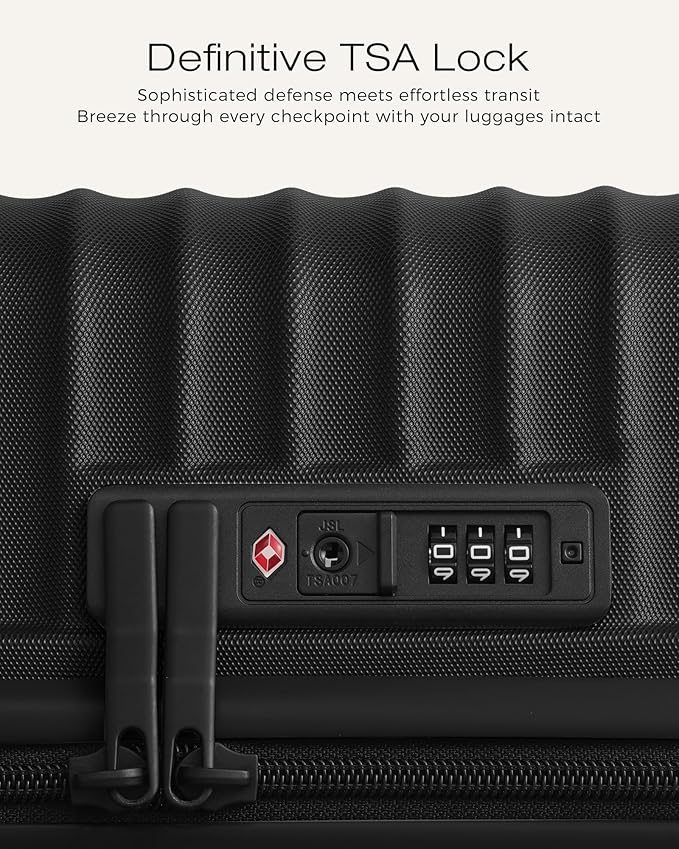 Coolife Luggage Suitcases Hardside Lightweight: Durable PC Expandable Travel 3 Piece Set with Dual Spinner Wheels & TSA Lock, 20/24/28 (20" Expandable) (Black, 3-Piece Set (20/24/28))