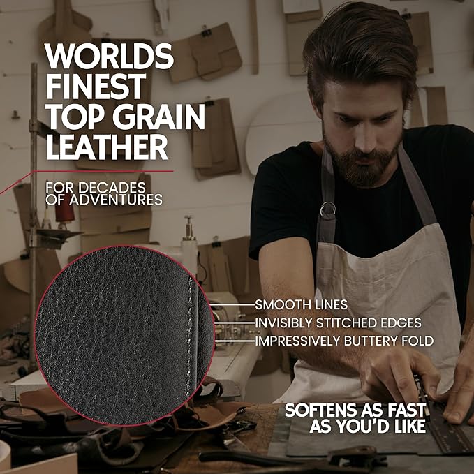 BULL GUARD Mens RFID Wallet, Black Top Grain Genuine Leather, ID and Secret Pocket, Trifold for Work, Sport, Outdoors