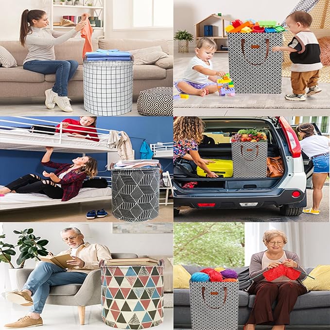 Waterproof Laundry Hamper Collapsible Laundry Basket Leather Handle Laundry Bag Large Clothes Storage Toy Organization for Bathroom Bedroom Laundryroom College Dorms (Laundry Basket-003)