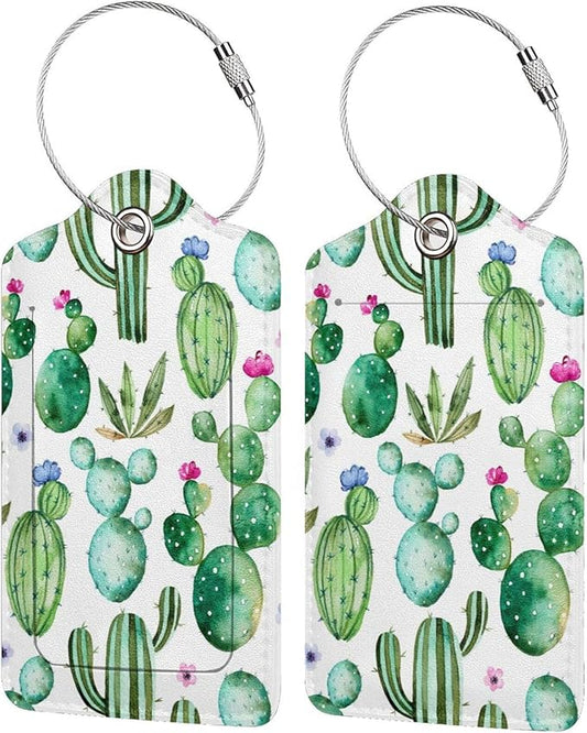 Cactus 2 Pcs Luggage Tags, Privacy Cover Id Label with Stainless Steel Loop and Address Card for Suitcases & Travel Bags