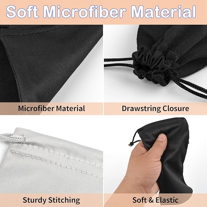 Hoiny 6 Pcs Microfiber Glasses Sunglasses Pouch with 2 Cleaning Cloths, Soft Drawstring Storage Bag for Phone, Eyeglass Case