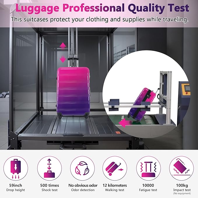 Merax Suitcase Set, Hardshell Luggage Sets 3 Piece with Spinner Wheels, Expandable Gradient Color Suitcase with TSA Lock Lightweight 20" 24" 28", Purple and Pink