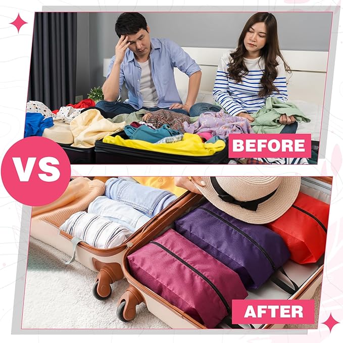6 Pcs Travel Shoe Bags with Zipper Portable Suitcase Shoe Organizer Packing for Men Women Nylon Multicolor(L,Purple)