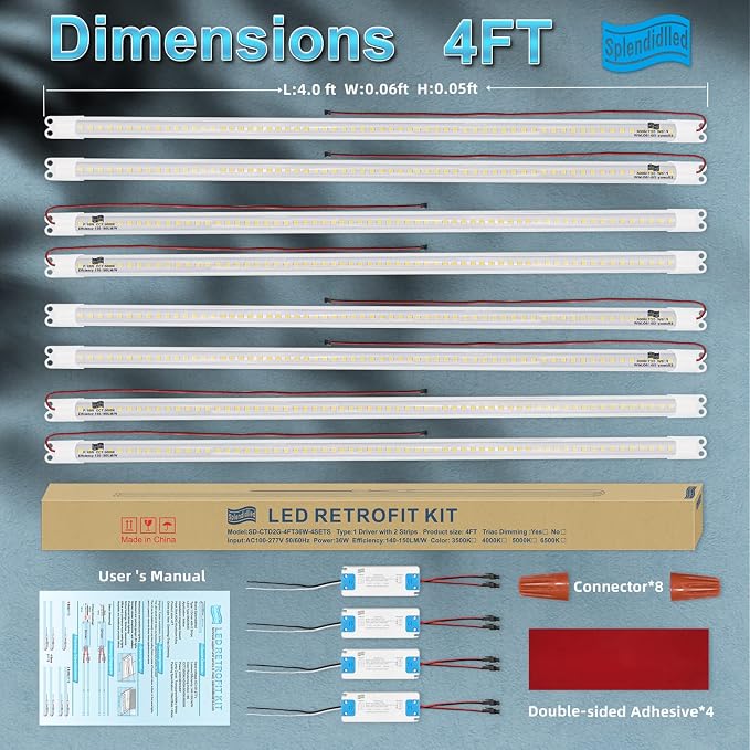 4FT LED Retrofit Kit, Panel Light, Troffer Quick Repair Kit, No Tools Required, 36w, 5000K White Light (4 Pack)