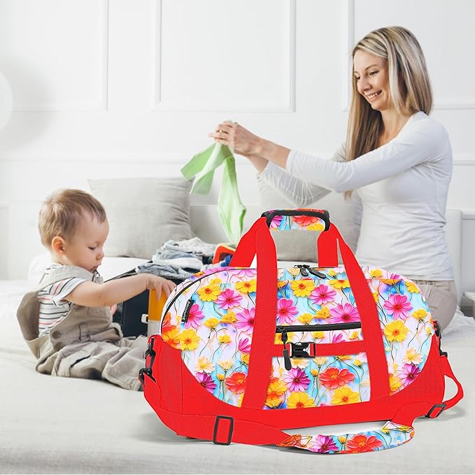 Stumdo Kids Overnighter Duffel Bags for kids, Carry-On Size & Ideal for School Practice or Overnight Travel Weekender Tote for Travel Gym Sport bag for Boys & Girls (12hong)