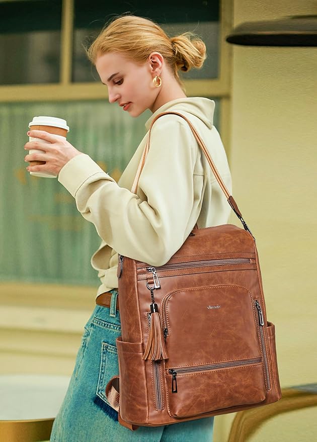 Shrrie Vegan Leather Laptop Backpack for Women 15.6 inch Work Backpack Fashion Travel Backpack Purse for Business College