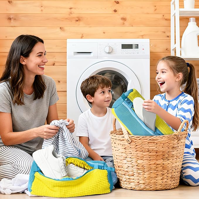 Anybar Shoe Washing Machine Bag –2 Pcs Reusable Laundry Shoe Bag 360° Deep Cleaning Sneaker Washing Machine Bag Fits All Shoe Types Microfiber Inside with Self-locking Zipper (Yellow)
