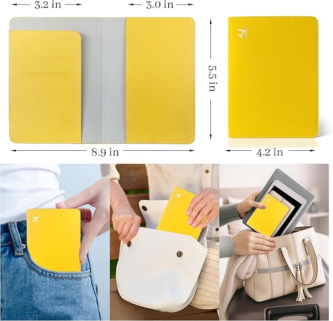 Passport Holder for Travel Essentials,RFID Blocking Passport Cover Case for Travel Accessories,Travel Wallet for Women Men (Lemon Yellow)