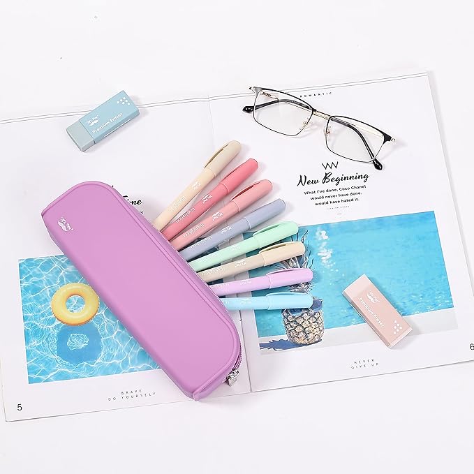 Mr. Pen- Silicone Pencil Case, Dusty Pink Pouch, Small Aesthetic Bag for Women, Makeup Pouch
