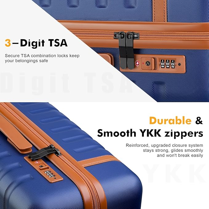 Luggage Sets 3 Piece with Spinner Wheels, Lightweight PC Hardside Suitcase with TSA Lock & YKK Zippers, 20 Inch Carry On Luggage with Travel Bag for Men and Women, Blue
